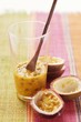 Passion fruit flesh (Purple granadilla) in glass