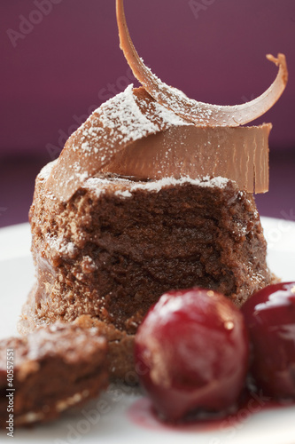 Photo: Chocolate soufflé with chocolate curls and cherries Chocolate soufflé with chocolate curls and cherries