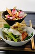 Chicken breast and shrimp on vegetables (Indonesia)