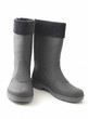Black rubber boots isolated on white background.