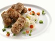 Mince rolls, garnished with vegetables