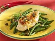 Chicken with garlic and chilli on green beans