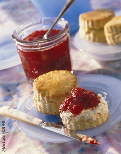 Photo: Scones with clotted cream and strawberry jam Scones with clotted cream and strawberry jam