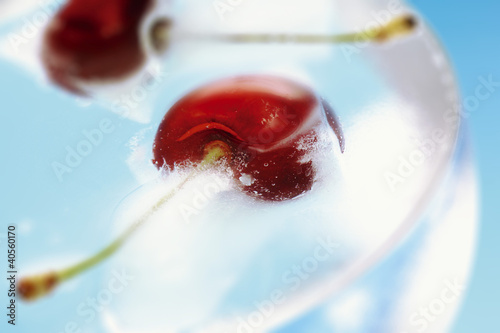 Photo: Fresh cherries floating in ice water Fresh cherries floating in ice water
