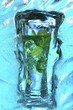 Mojito with fresh mint surrounded by ice