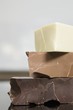 Dark chocolate, milk chocolate and white chocolate