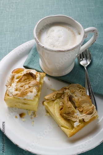 Photo: Two pieces of apple meringue cake with coffee Two pieces of apple meringue cake with coffee