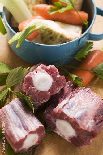Photo: Oxtail and fresh soup vegetables with pan Oxtail and fresh soup vegetables with pan