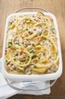 Macaroni bake with ham and peas