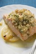 Baked salmon fillet on lemon slices
