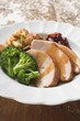 Turkey breast with broccoli, bread stuffing & cranberries