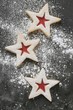 Three jam biscuits with icing sugar