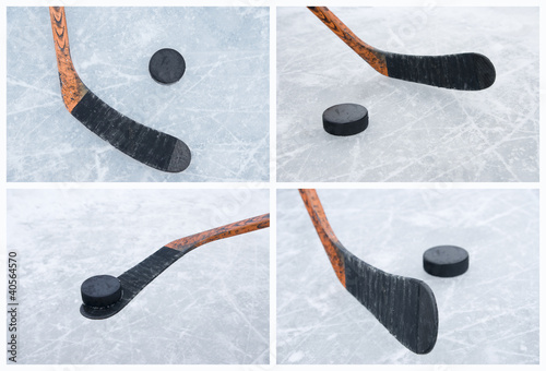 Photo: Ice hockey stick and puck collage Ice hockey stick and puck collage