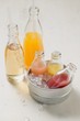 Various smoothies and fizzy drinks in bottles