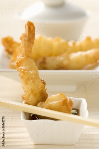 Photo: Deep-fried shrimps in batter with soy sauce (Asia) Deep-fried shrimps in batter with soy sauce (Asia)