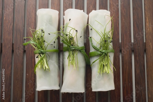 Photo: Three rice paper rolls from above (Asia) Three rice paper rolls from above (Asia)