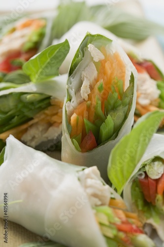 Photo: Rice paper rolls filled with chicken and vegetables (Asia) Rice paper rolls filled with chicken and vegetables (Asia)