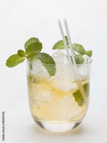 Photo: Mojito with mint, ice cubes and straws Mojito with mint, ice cubes and straws