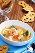 Bowl of Lemon Shrimp Soup; Crispy Crackers