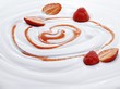 Natural yogurt with strawberries and strawberry sauce