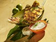 Spicy toasted bread with a garlic dip
