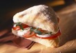 Tomatoes, mozzarella and rocket in ciabatta
