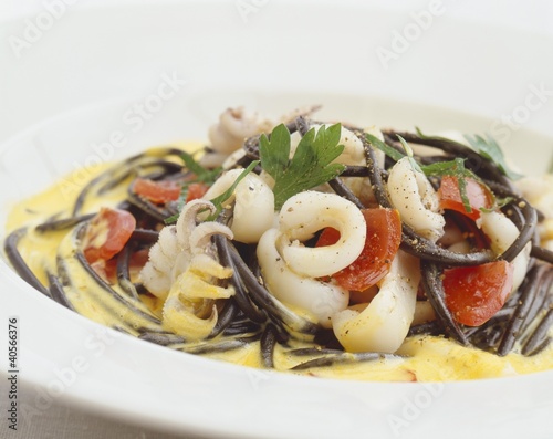 Photo: Black spaghetti with calamari Black spaghetti with calamari