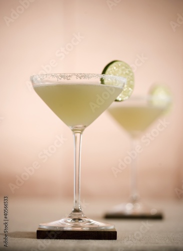 Photo: Margarita in a Salted Rim Glass with Lime Garnish Margarita in a Salted Rim Glass with Lime Garnish