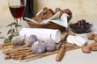 Goats' cheese log with figs, nuts, olives, bread & red wine