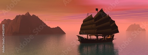 Illustration: Oriental junk boat Oriental junk boat