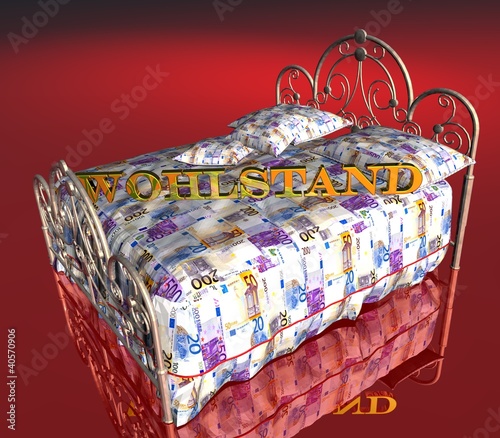 Illustration: 3D Geldbett Rot - WOHLSTAND 3D Geldbett Rot - WOHLSTAND