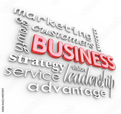 Illustration: Business Concepts Principles 3D Words Background Business Concepts Principles 3D Words Background