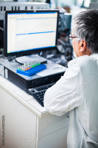 Photo: Senior researcher working on a computer in a lab Senior researcher working on a computer in a lab