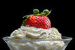 Closeup starwberry with whipped Cream in glass bowl Closeup starwberry with whipped Cream in glass bowl