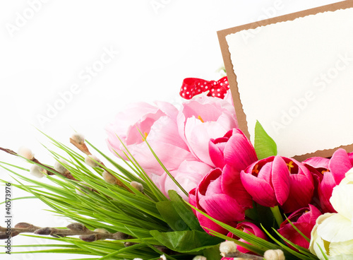 Photo: Beautiful spring flowers with banner add Beautiful spring flowers with banner add