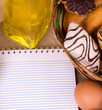 Banner add for recipe with tasty cakes and oil, eggs Banner add for recipe with tasty cakes and oil, eggs