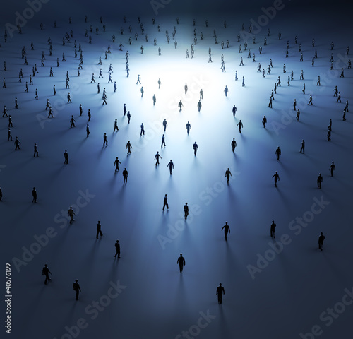 Illustration: Tiny people walking into the light Tiny people walking into the light