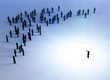 Tiny people listening to leader