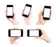 Set Of Mobile Smart Phone With Blank Screen In Hand Isolated