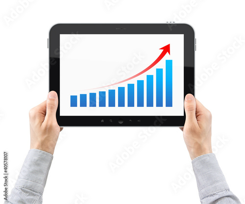 Foto: Hands Holding Tablet PC With Success Chart Isolated Hands Holding Tablet PC With Success Chart Isolated