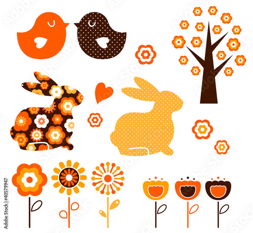 Vector: Retro spring easter design elements set ( vector ) Retro spring easter design elements set ( vector )