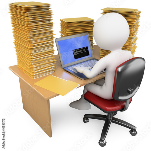 Illustration: 3D Clerk working in the office with much to do 3D Clerk working in the office with much to do