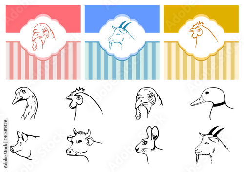 Vector: farm animals, frame, labels food illustration farm animals, frame, labels food illustration
