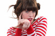 Stylish woman pointing her finger