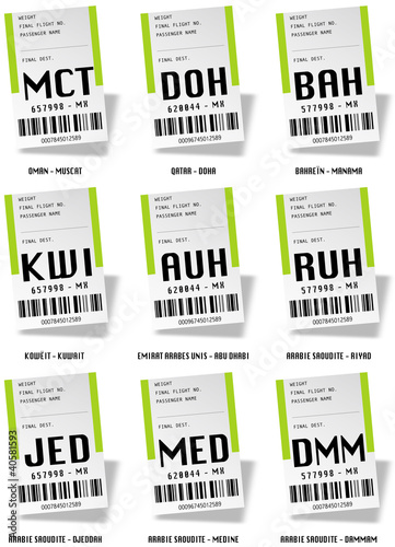 Vektor: Airport tag bags - Pays du Golfe Persique Airport tag bags - Pays du Golfe Persique