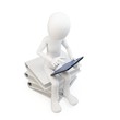 A fényképek részletei 3d man sitting on a pile of books working with a tablet