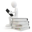 A fényképek részletei 3d man sitting on a pile of books working with a tablet