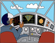 Black pilot in cockpit flying plane