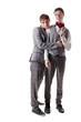 bashful students in checkered pants