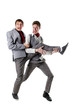 Funny students in checkered pants
